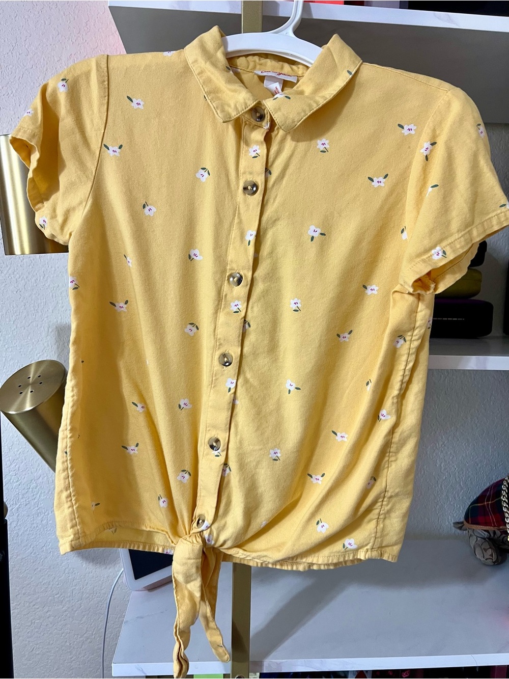 10/12 Cat & Jack Yellow Floral Button-Front Tie Shirt